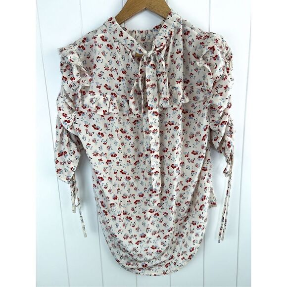 Veronica Beard Howell Floral-print Silk Ruffle‎ Top In White Blouse 4 $395 - Picture 13 of 14